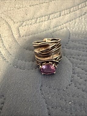 💜925 Israel Artisan Wrap Ring with Purple Gemstone